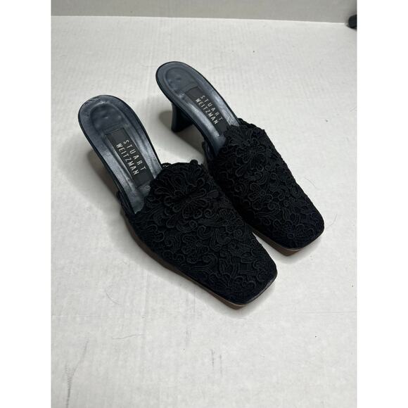 Stuart Weitzman Designer Black Lace Coquette Grunge Glam Mule Heels 6.5 - Picture 2 of 7
